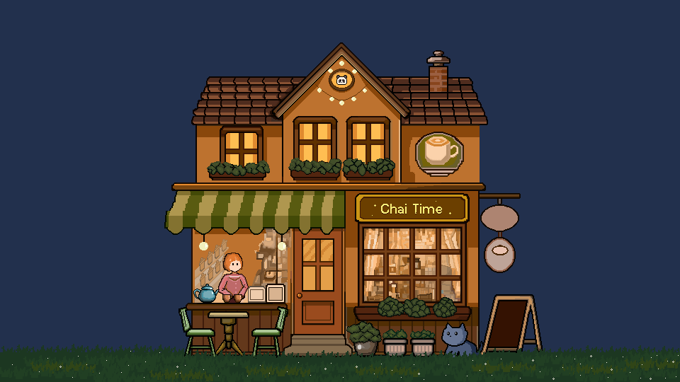 Chai Time Pixel Art Cover - Cozy Café Scene